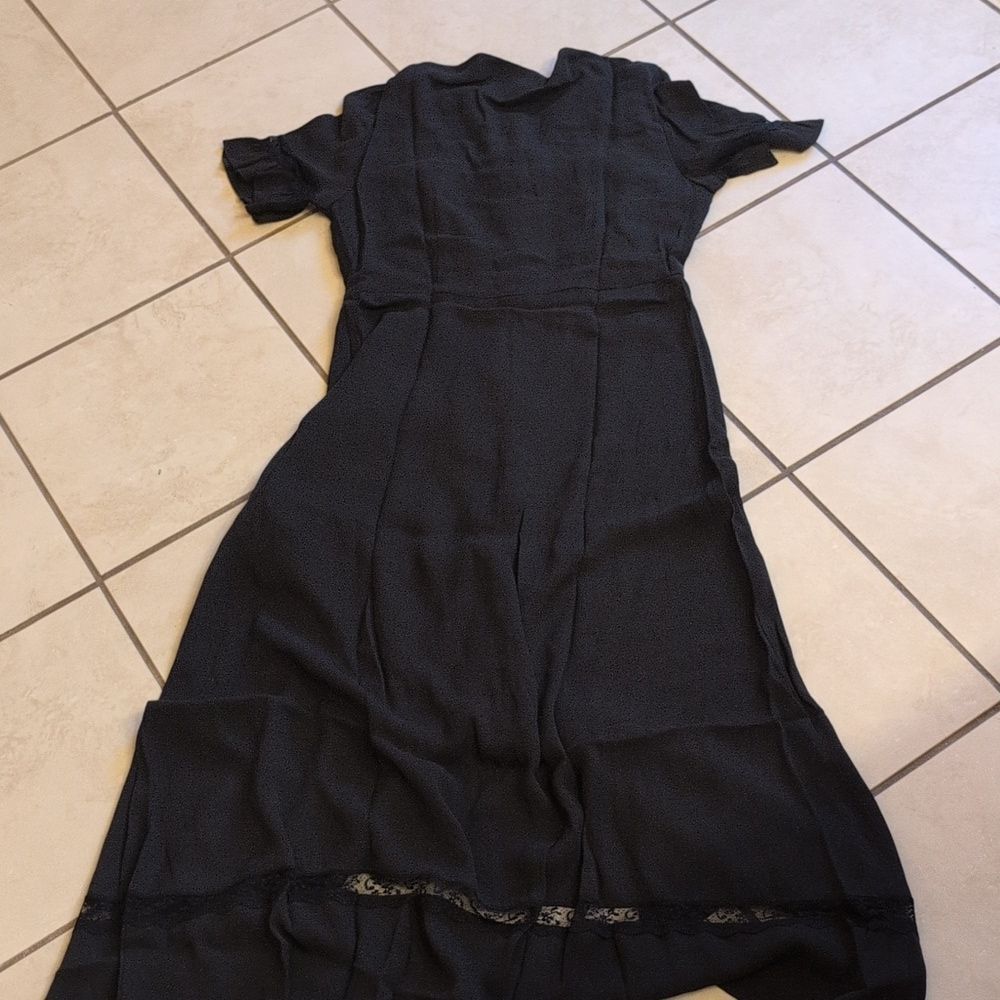 NWT Quince Dress Viscose Button Front Lace trim True Black Midi Size S - Picture 3 of 16